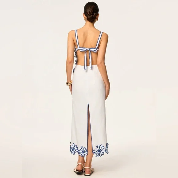 Commense Semi-Sheer Floral Embroidery Back Bow Maxi Dress - Picture 5 of 17